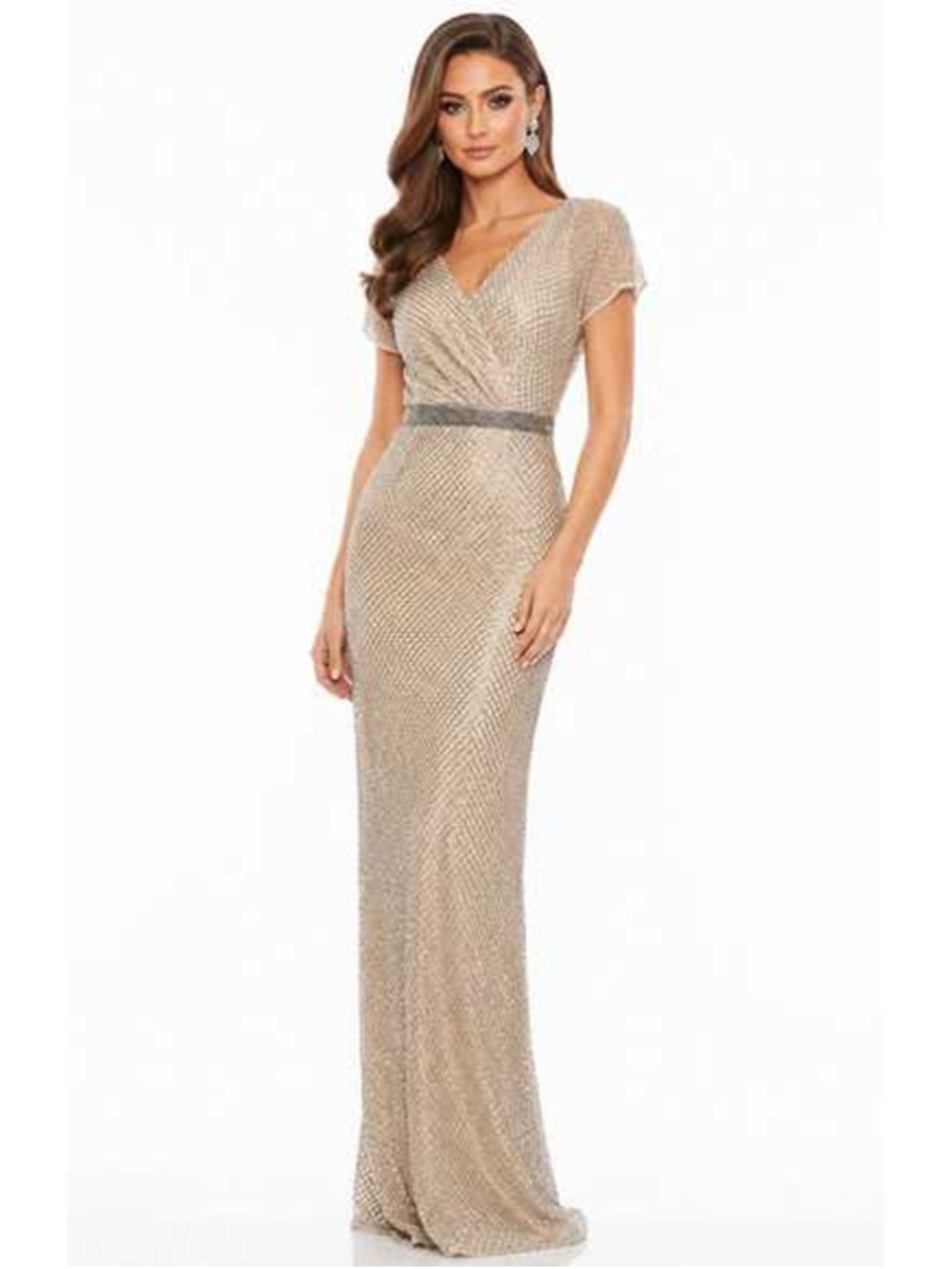 Women's Mac Duggal Gold & Silver Glitter Accented Maxi Dress Size 4